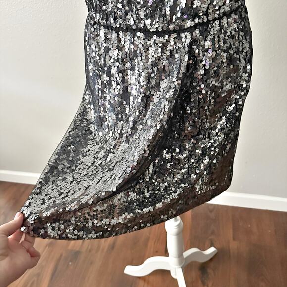 Elie Tahari Silver Sequin Black Mesh Mini Blouson Dress women's size small - Picture 14 of 14